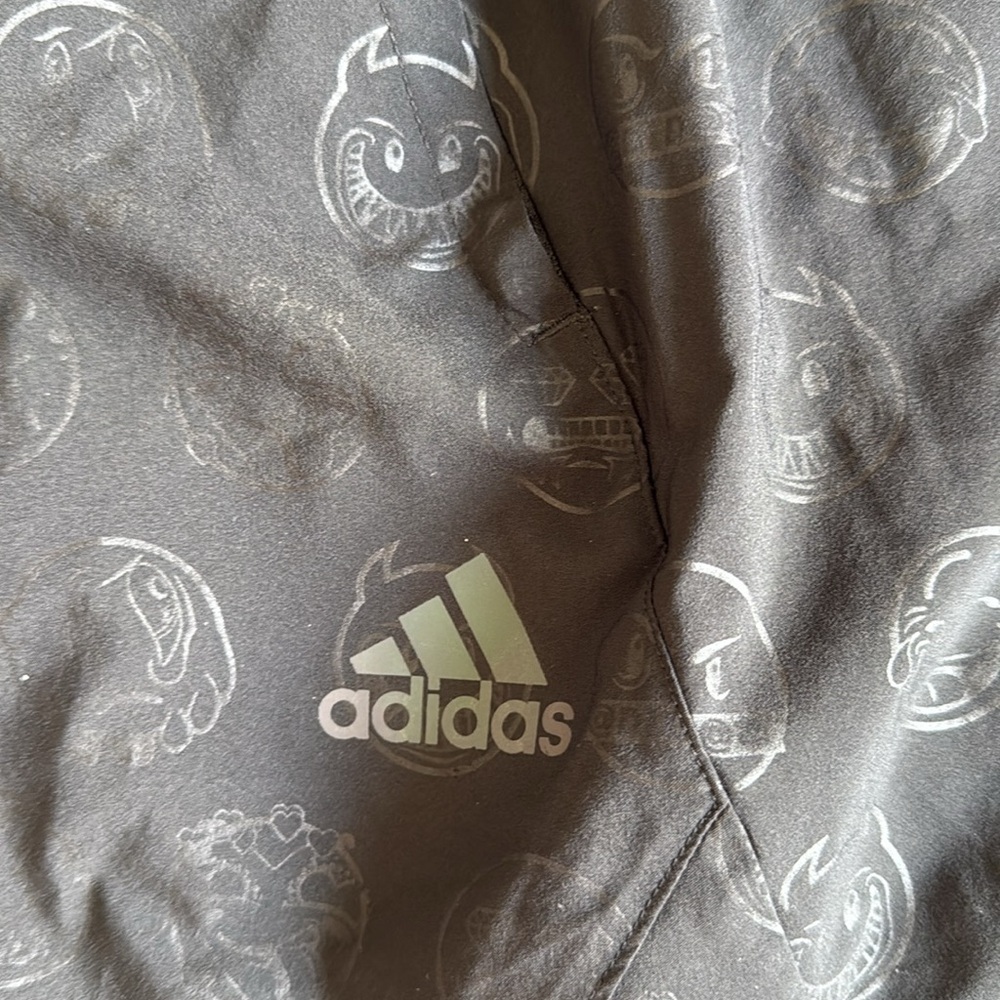 Adidas Black Athletic Shorts Lightweight Performance Fun Emoji pattern